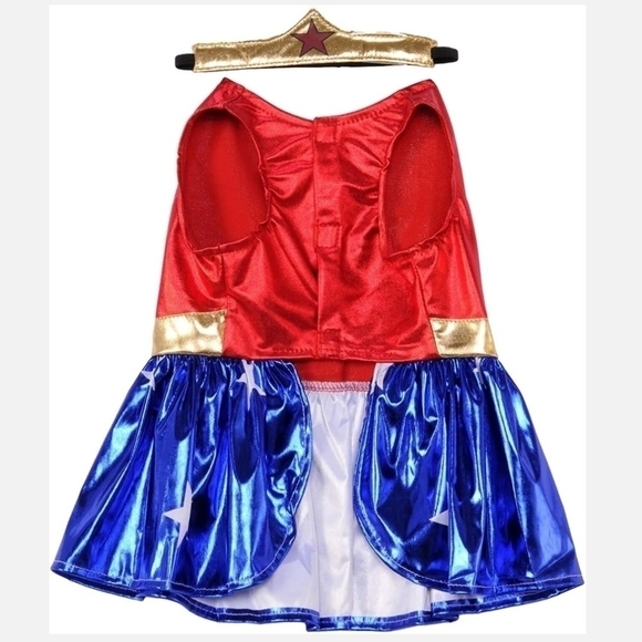 NWT Rubie's Wonder Woman Pet Dog Halloween Costume Cosplay Dress Headband New - Picture 5 of 11